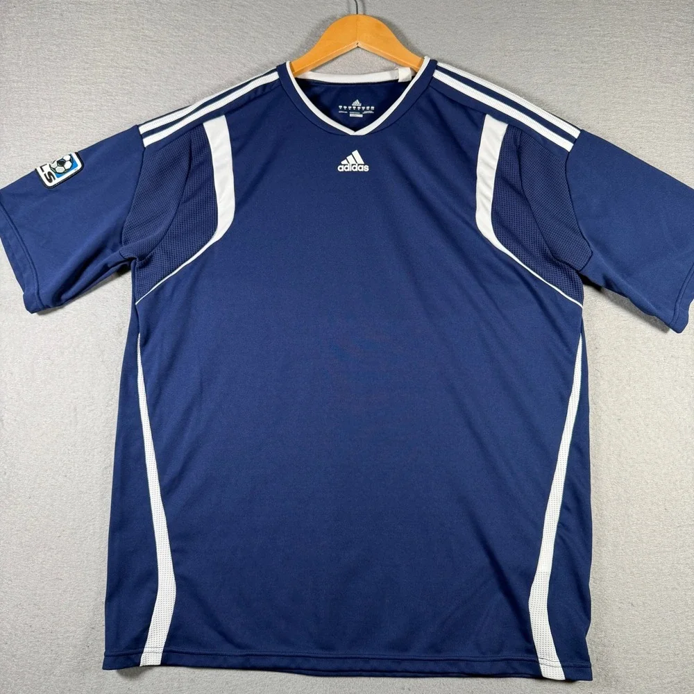 Adidas‎ ClimaCool MLS Soccer Jersey Mens XL Navy Blue White Short Sleeve Sport